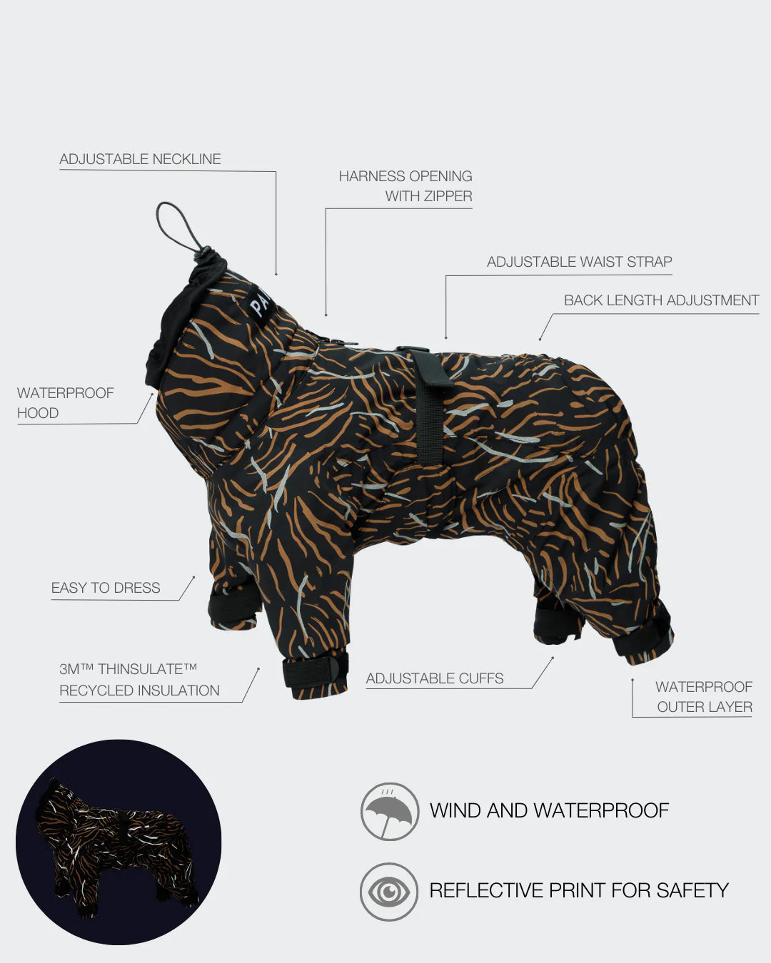 PAIKKA Zimní kombinéza pro psy COAL